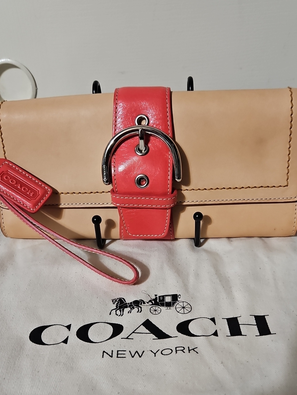 Coach EUC Soho Vachetta Clutch with Coral Strap and Silver Hardware